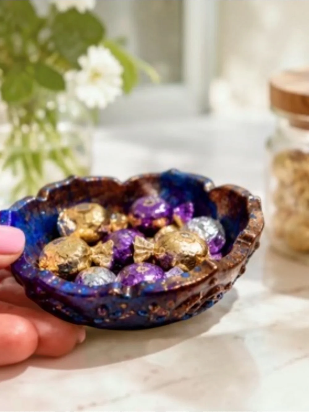 Handmade Iridescent Resin Trinket Dish in Blue and Brown